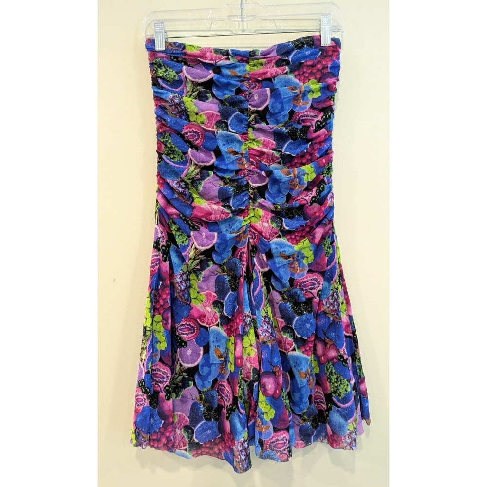 Fuzzi Floral Ruched Midi Dress - Blue and Pink